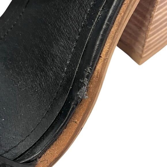Kelsi Dagger Black Leather Suede Open Toe Strap Cuff Heels 5.5 Geometric Pattern - Picture 11 of 12